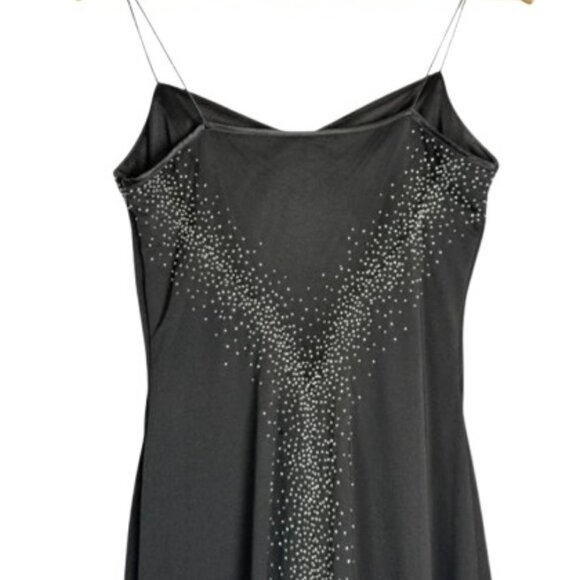 DJ Nights Laura Ryner Y2K Long Black Spaghetti Strap Beaded Prom Dress Gown -LNC - Picture 7 of 10